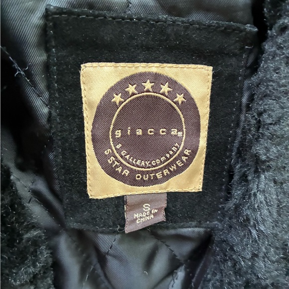 Black Shearling Trim Long Coat - Women - Picture 3 of 4